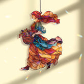 Harvest Lady Acrylic Suncatcher, Autumn Woman with Basket Window Hanging, Colorful Fall Art, Rustic Farmhouse Acrylic Home Decor